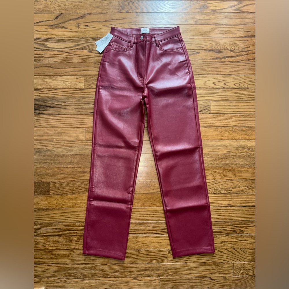 NWT Aritzia Wilfred The Melina Ankle Vegan Leather Pants Garnet Red - Size 0
